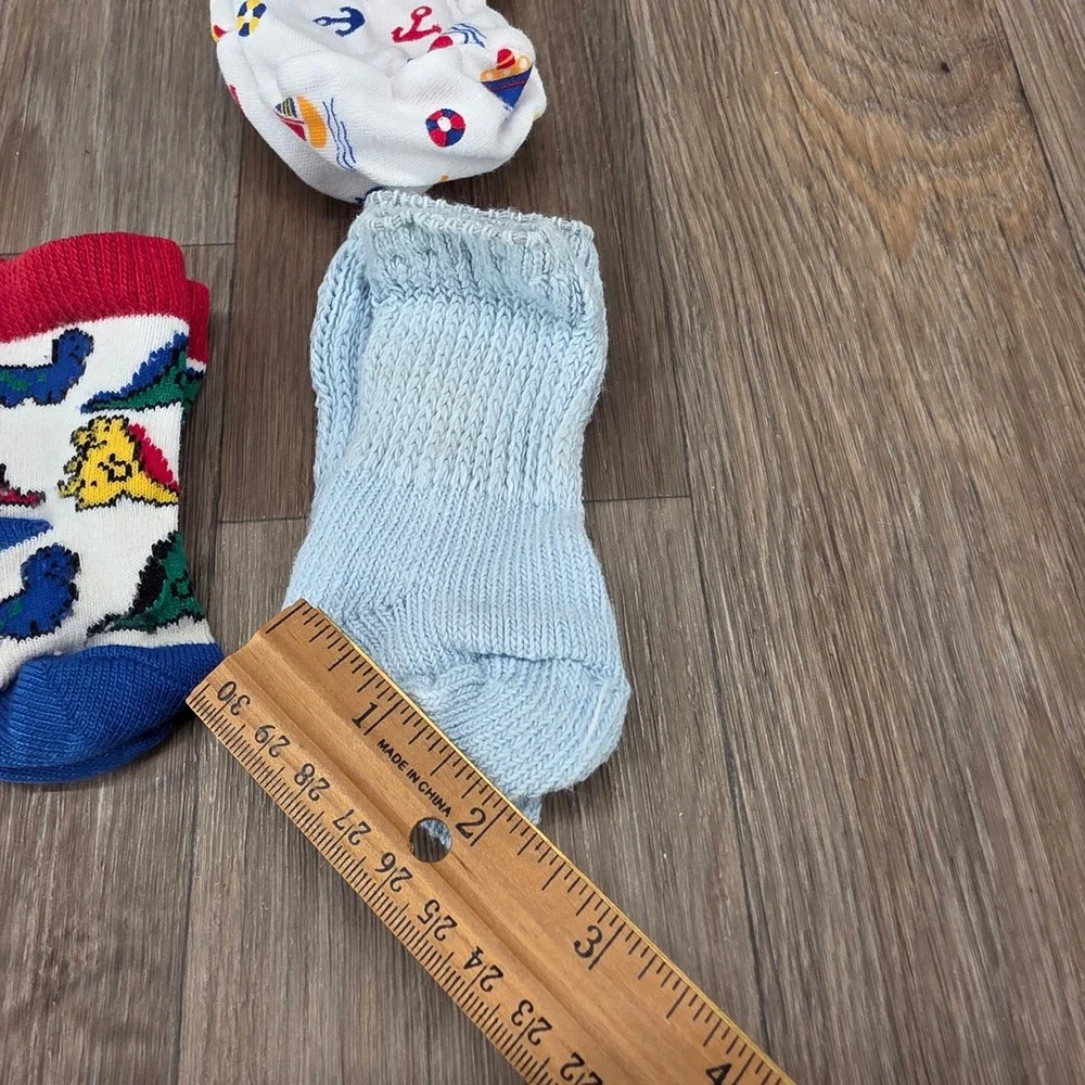 Vtg Baby Boy Sock &‎ Mitten Lot 5 Pairs Dinosaur Nautical Airplane Knit Booties